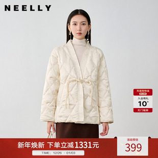 盘扣V领爆款 NEELLY纳俪商场同款 新中式 新款 羽绒服女90%白鸭绒 冬季
