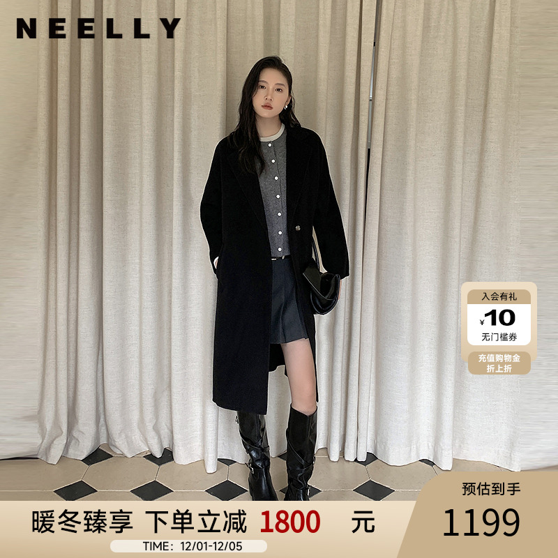 NEELLY纳俪商场同款冬季新款山羊绒高级气质双面呢大衣女羊毛外套