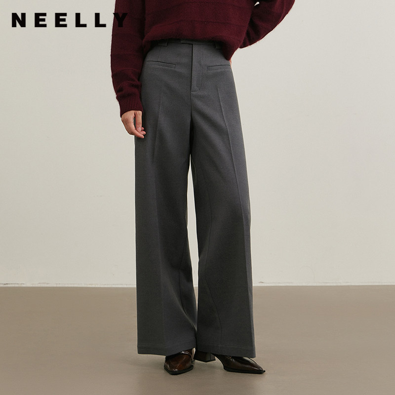 NEELLY纳俪商场同款冬季新款高腰通勤西装长裤女直筒阔腿裤休闲裤