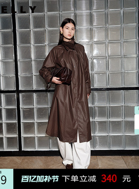 NEELLY纳俪商场同款春新款设计感宽松廓形风衣女经典时尚休闲外套