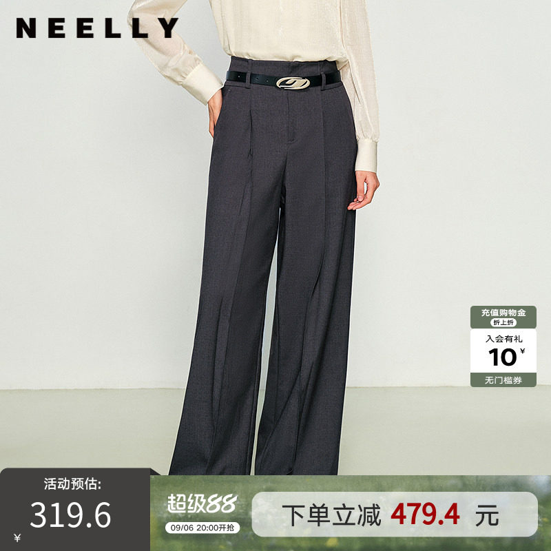 NEELLY纳俪商场同款春秋新款通勤风直筒休闲裤女西裤高腰长裤