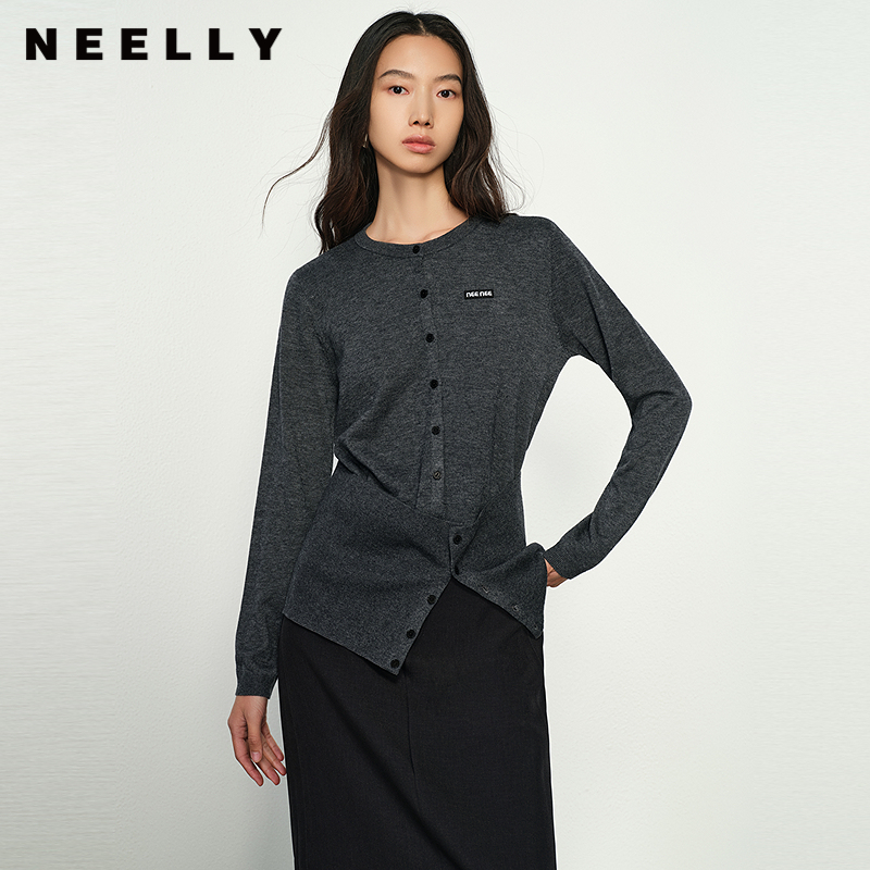 NEELLY纳俪商场同款春季新款时尚个性气质针织衫女显瘦舒适上衣