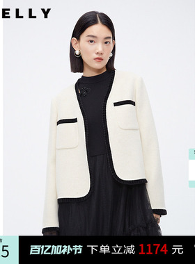 NEELLY纳俪商场同款小香风双面呢大衣女春秋新款100%绵羊毛短外套