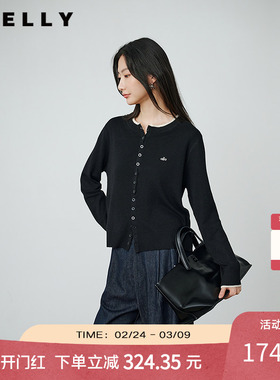 NEELLY纳俪商场同款春秋新款圆领俏皮针织开衫女时尚假两件上衣