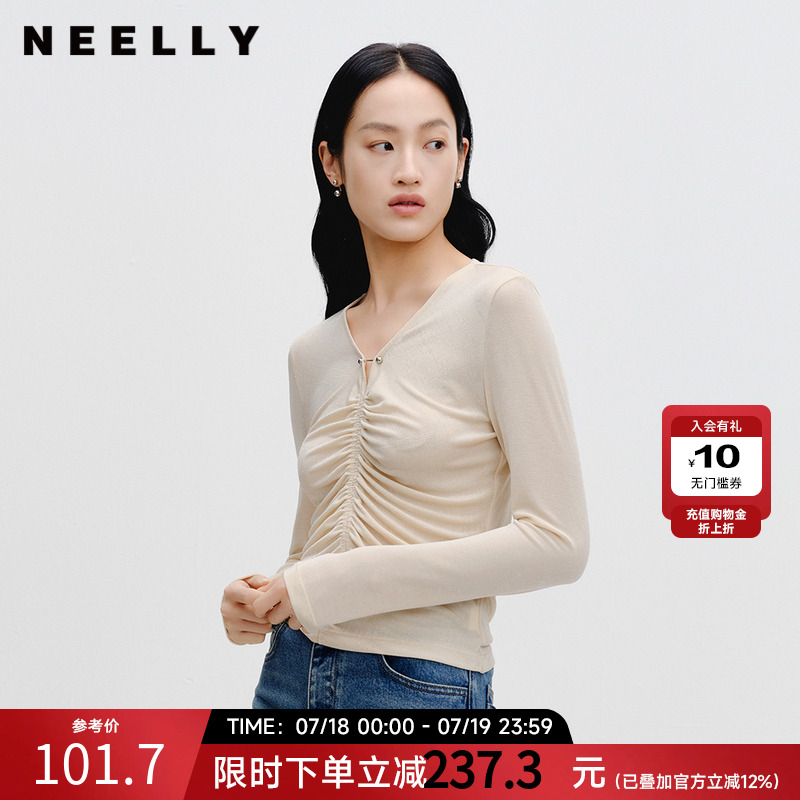 NEELLY纳俪商场同款打底衫V领T恤
