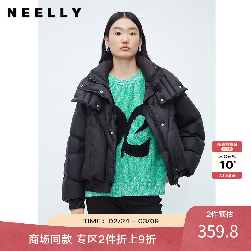 翻领羽绒服女短款慵懒风NEELLY纳俪商场同款休闲韩版泡芙羽绒外套