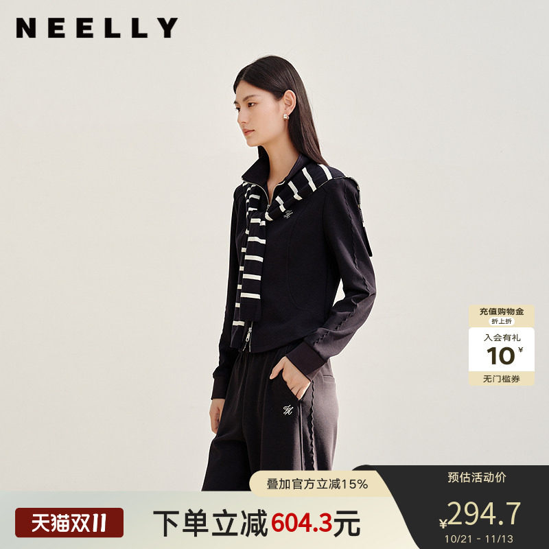 NEELLY纳俪商场同款春秋新款休闲运动风披肩卫衣外套女显瘦上衣