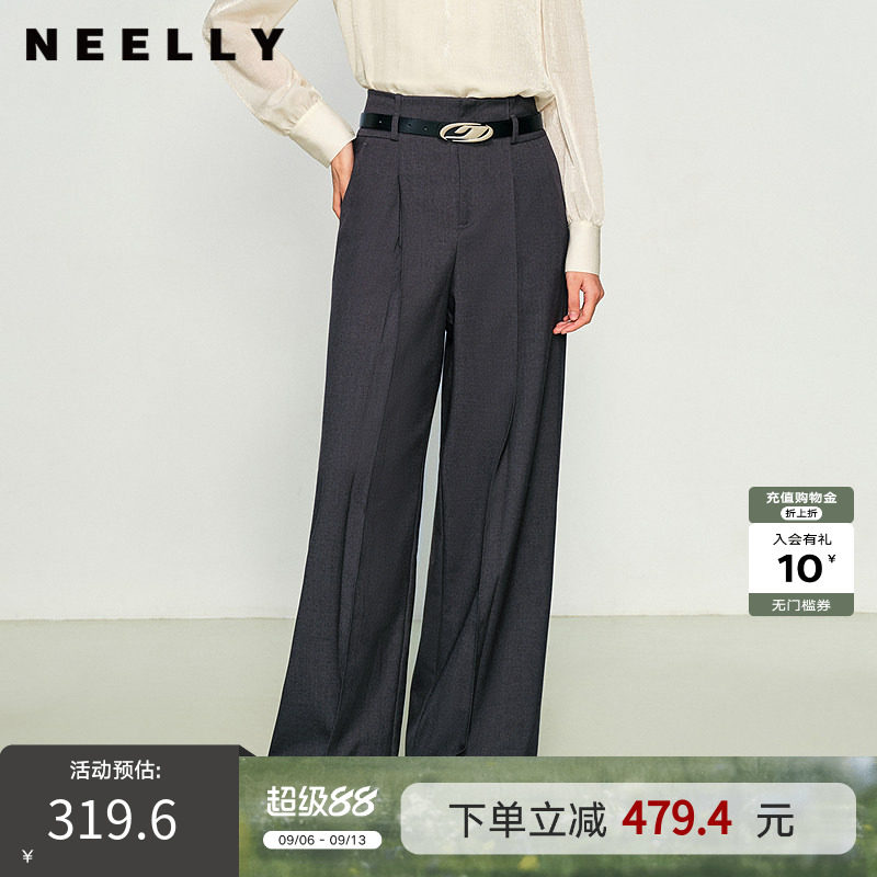 NEELLY纳俪商场同款春秋新款通勤风直筒休闲裤女西裤高腰长裤