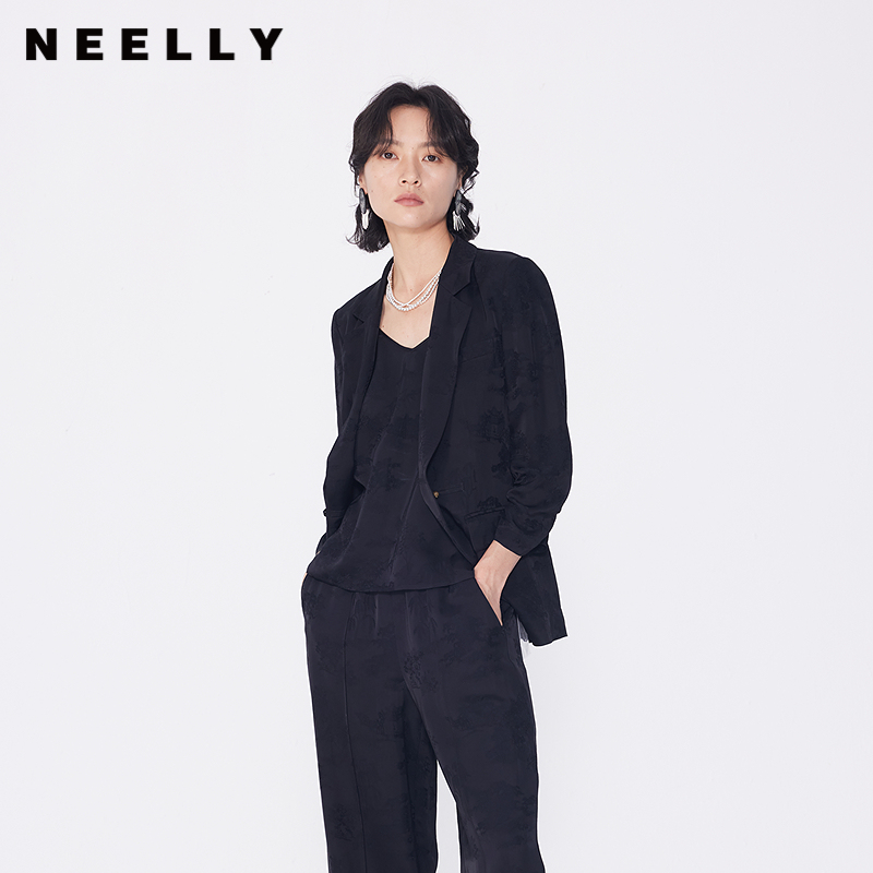 NEELLY纳俪商场同款夏季新款新中式花纹外套女宽松长袖西装外套