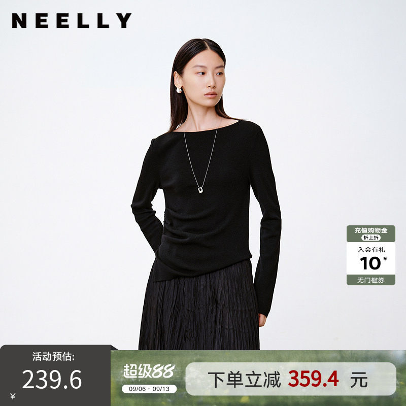 NEELLY纳俪商场同款春季新款设计感休闲针织衫女简约舒适上衣