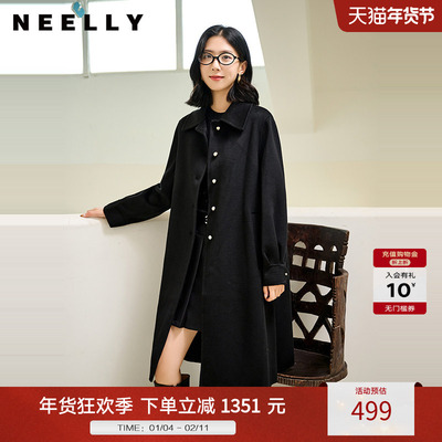 NEELLY纳俪商场同款冬季新款气质通勤纯羊毛长款双面呢大衣外套女