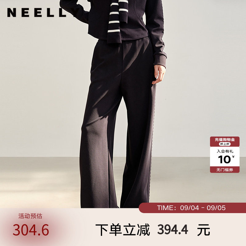 NEELLY纳俪商场同款春秋新款时尚抽绳休闲卫裤女直筒复古休闲长裤
