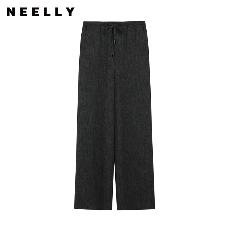 NEELLY纳俪商场同款冬季新款深色系带休闲裤女垂坠感百搭阔腿长裤