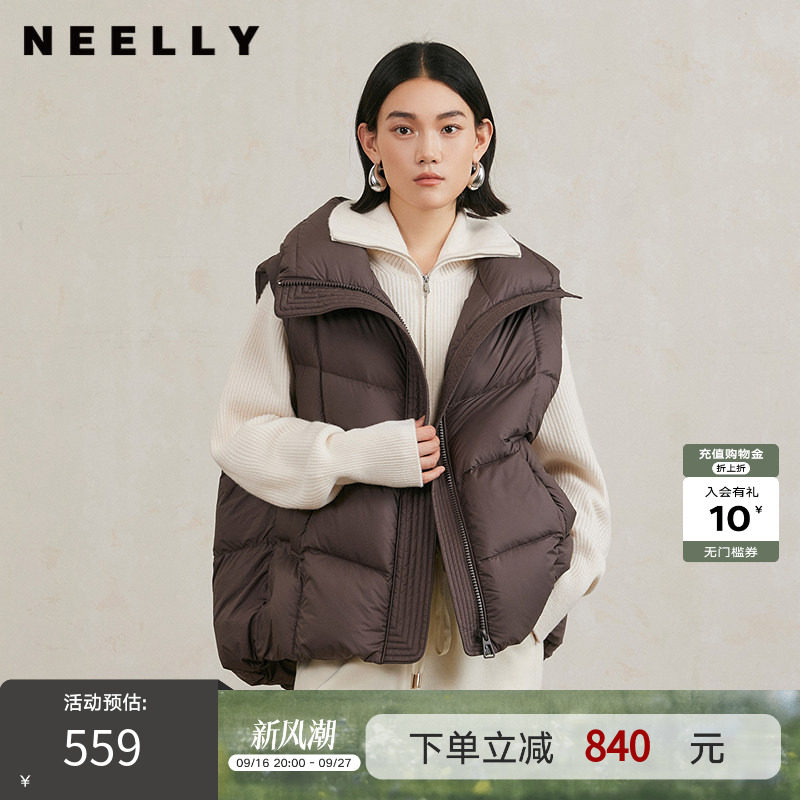 NEELLY纳俪商场同款冬季新款立领保暖无袖背心女宽松羽绒服外套