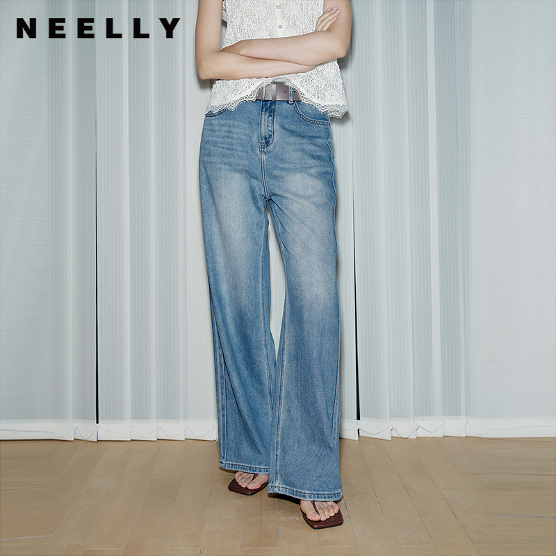 NEELLY纳俪商场同款秋冬新款经典休闲直筒裤女百搭水洗个性长裤