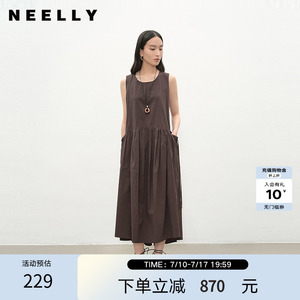 NEELLY纳俪商场同款夏季新款复古圆领背心连衣裙女宽松休闲长裙