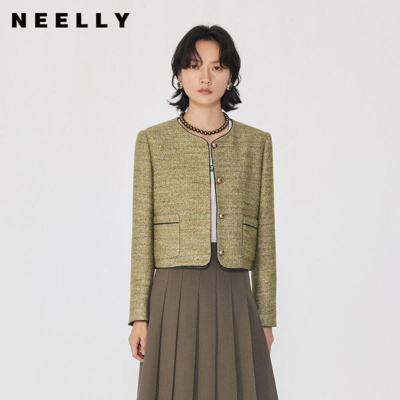 NEELLY纳俪商场同款秋新款时尚显瘦短外套女圆领气质显白上衣百搭
