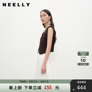 NEELLY纳俪商场同款夏季新款休闲V领针织开衫马甲女修身舒适上衣