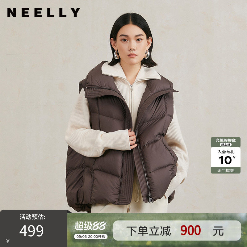 NEELLY纳俪商场同款冬季新款立领保暖无袖背心女宽松羽绒服外套
