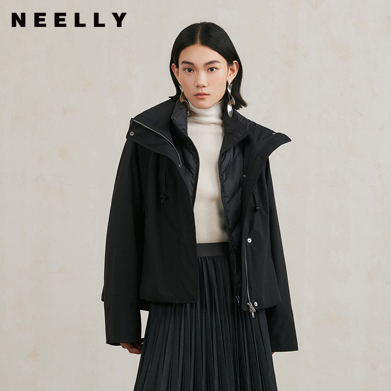 NEELLY纳俪商场同款冬季新款90白鸭绒两件套羽绒服女通勤短款外套