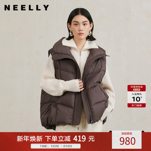 NEELLY纳俪商场同款冬季新款立领保暖无袖背心女宽松羽绒服外套