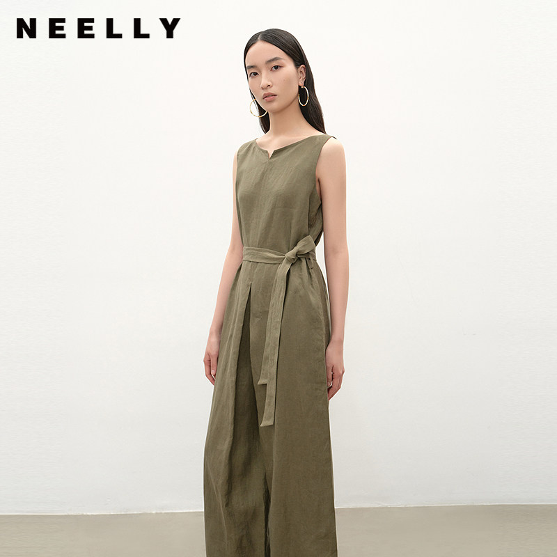 NEELLY纳俪商场同款夏季新款无袖衬衫式连体裤女气质显瘦休闲裤