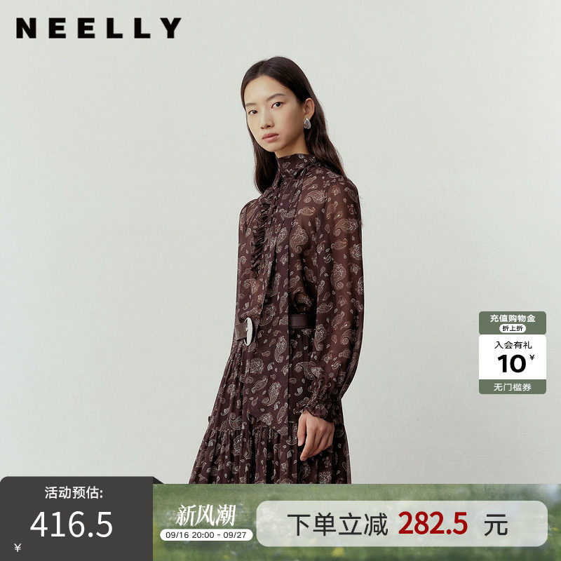 NEELLY纳俪商场同款秋季新款复古精致系带飘逸衬衫女优雅百搭上衣