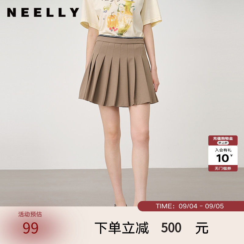 NEELLY纳俪商场同款夏季新款百搭学院风减龄百褶裙女显瘦休闲短裙