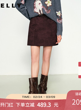 NEELLY纳俪商场同款春秋新款复古显白高腰短裙女简约显瘦A字裙