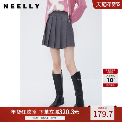 NEELLY纳俪商场同款高腰百褶裙裤女秋冬百搭防走光西装 a字短裤子