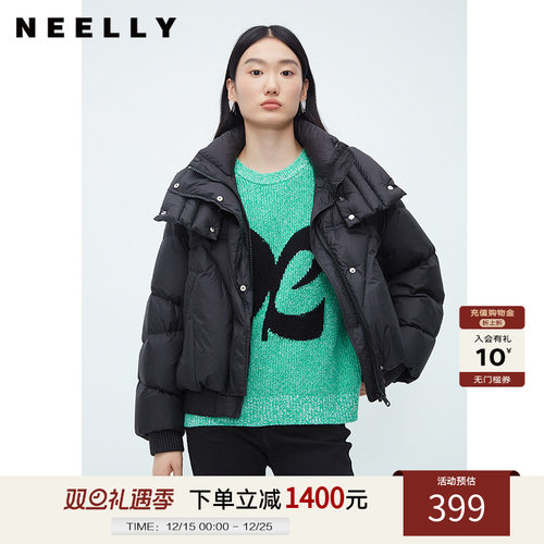 翻领羽绒服女短款慵懒风NEELLY纳俪商场同款休闲韩版泡芙羽绒外套