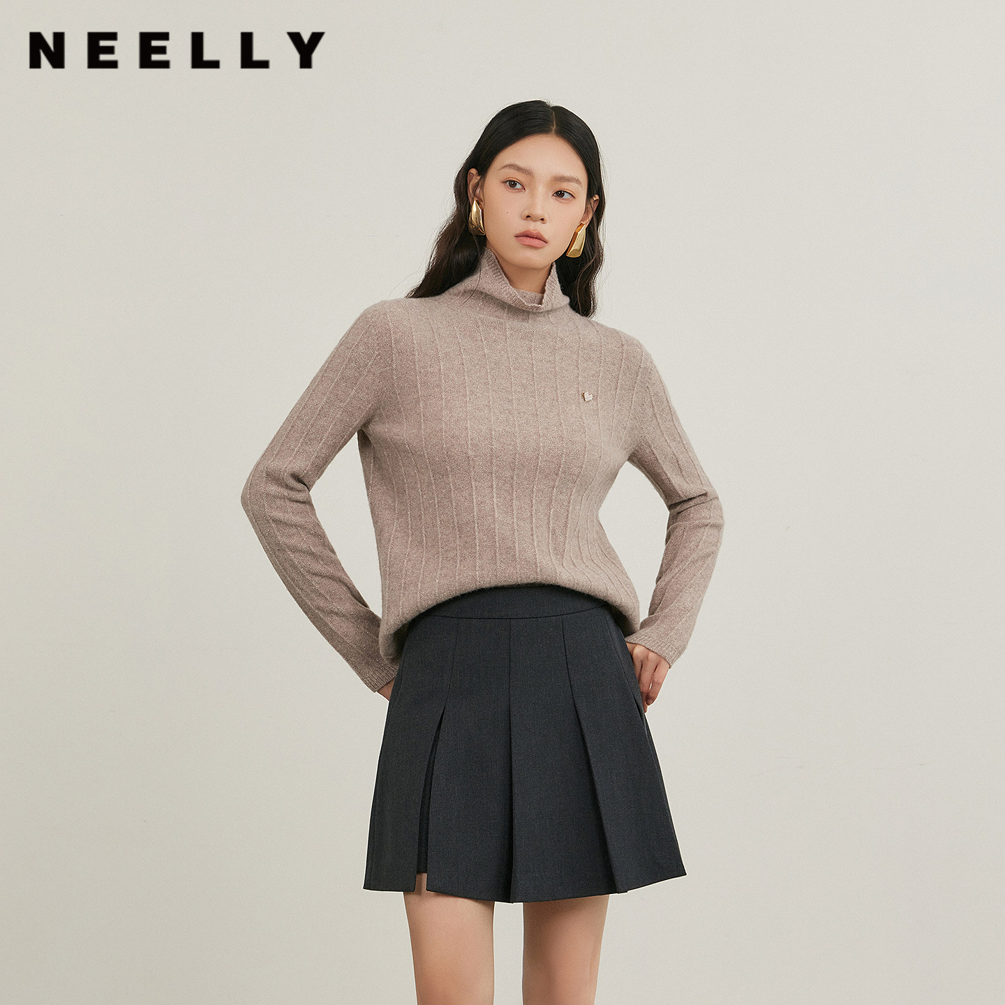 NEELLY纳俪商场同款冬新款高领长袖打底针织衫女亲肤修身显瘦毛衣