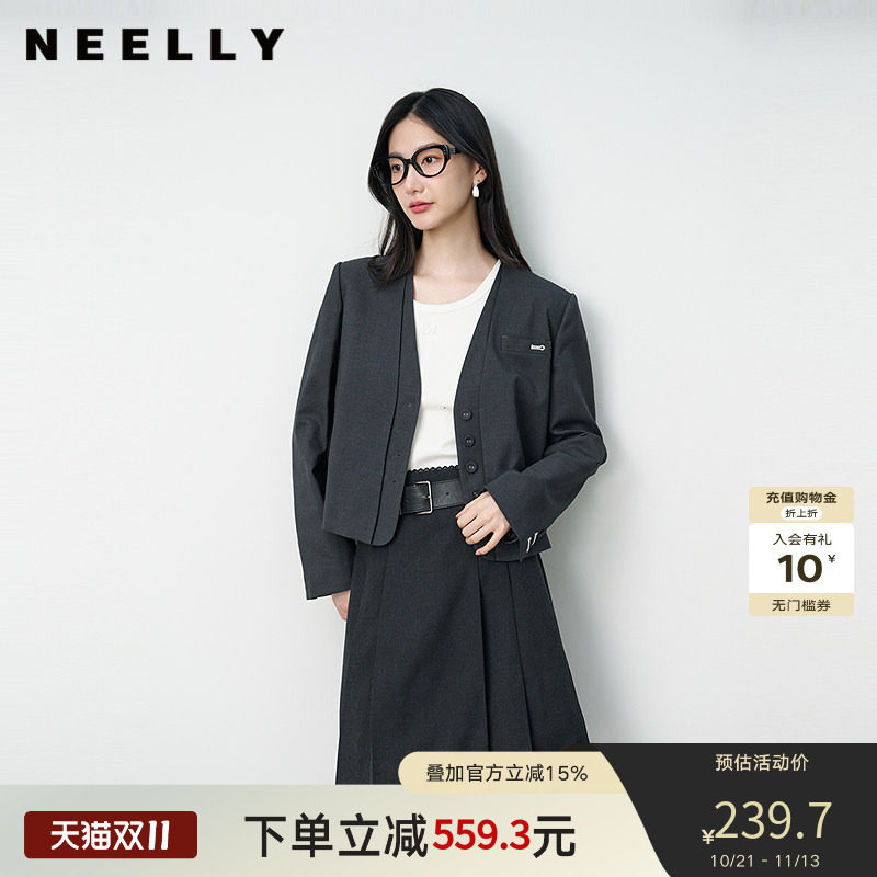 NEELLY纳俪商场同款春秋新款时尚高知感短外套女百搭随性西装外套
