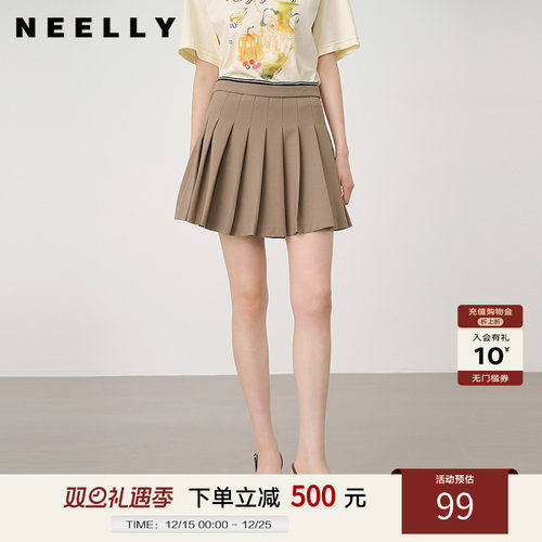 NEELLY纳俪商场同款夏季新款百搭学院风减龄百褶裙女显瘦休闲短裙