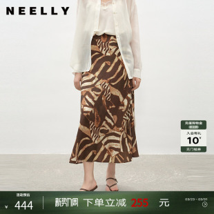 NEELLY纳俪商场同款 斑纹印花半身裙女波西米亚风显瘦长裙 夏新款