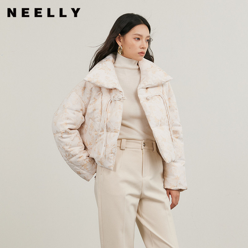 NEELLY纳俪商场同款冬季新款宽松保暖短款羽绒服女白鸭绒休闲外套