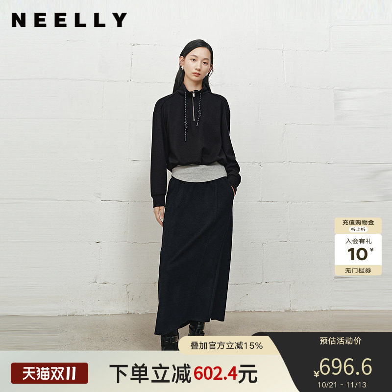 NEELLY纳俪商场同款冬新款慵懒显瘦两件套女时尚百搭上衣半裙套装