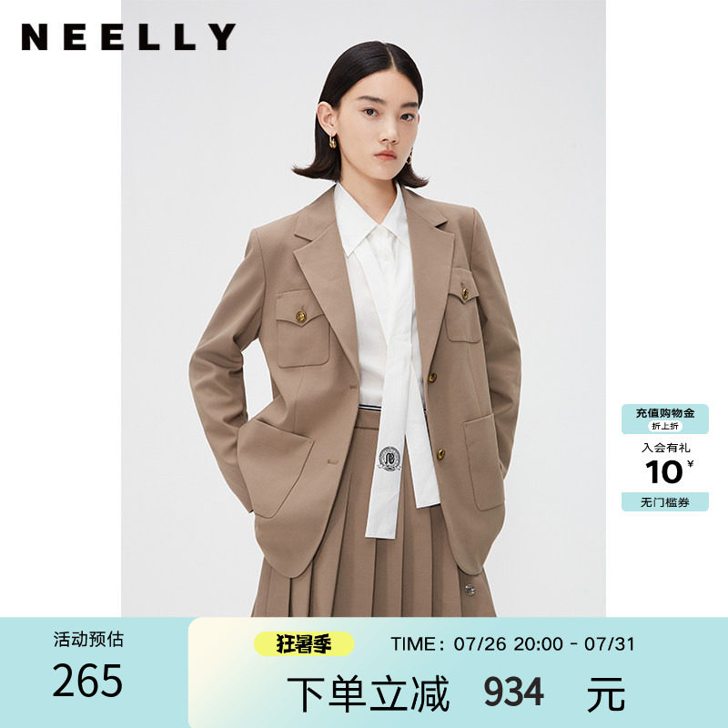 NEELLY纳俪商场同款春秋款英伦风西装外套女韩版金扣挺阔小西服