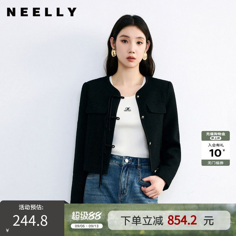 NEELLY纳俪盘扣黑色短外套
