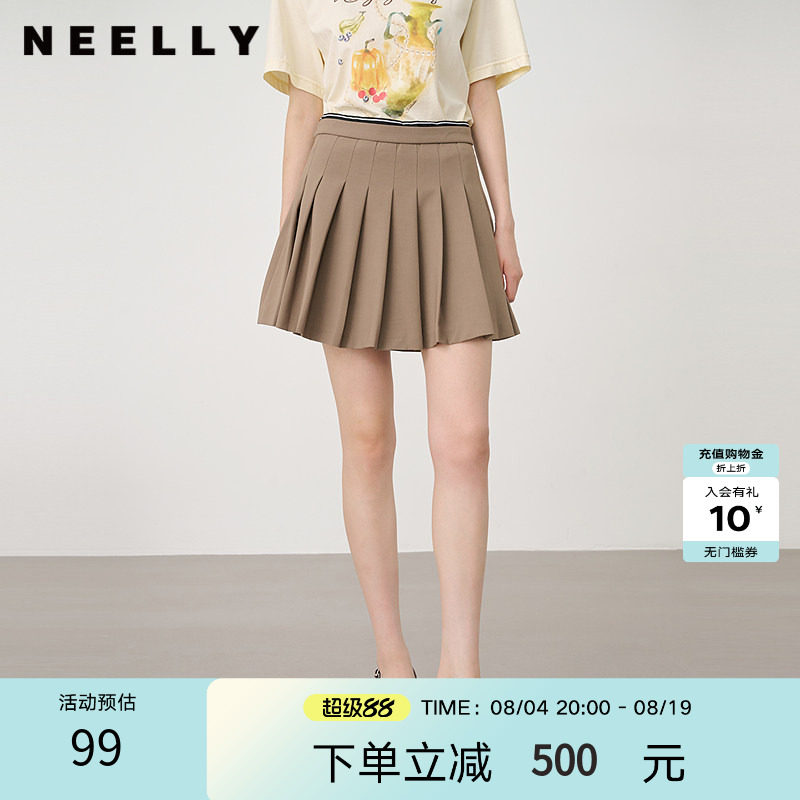 NEELLY纳俪商场同款夏季新款百搭学院风减龄百褶裙女显瘦休闲短裙