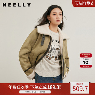 NEELLY纳俪商场同款冬新款翻领简约外套女百搭潮流时尚保暖机车服