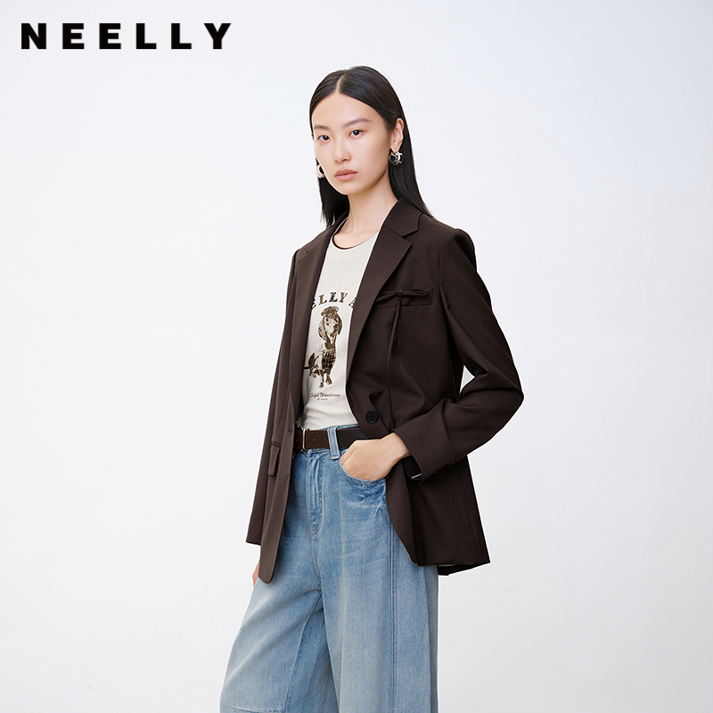 NEELLY纳俪商场同款秋冬新款简约通勤气质西装外套女宽松廓形西服