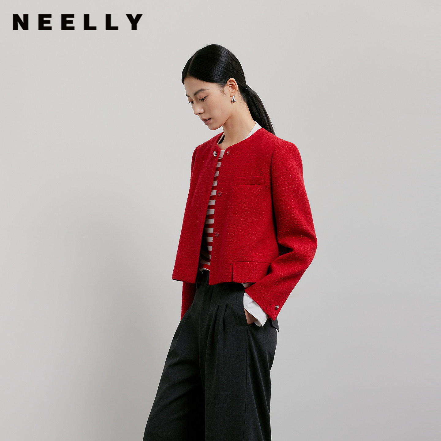 NEELLY纳俪商场同款秋季新款时尚休闲百搭短外套女显白精致上衣