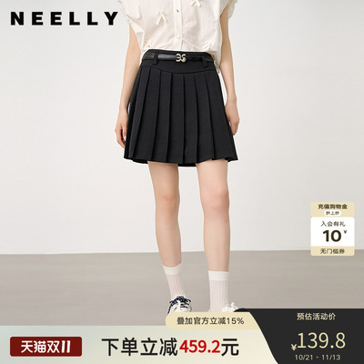 NEELLY纳俪商场同款春秋同款深色百褶裙女经典显瘦百搭短裙