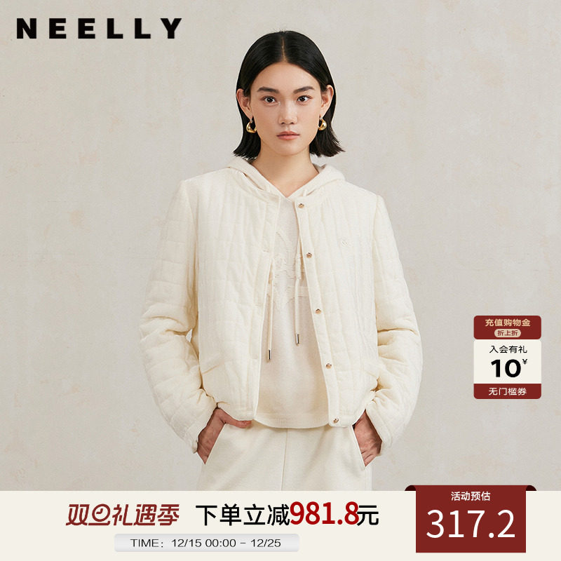 NEELLY纳俪商场同款冬季新款白色小香风棉服女宽松轻薄棉衣外套