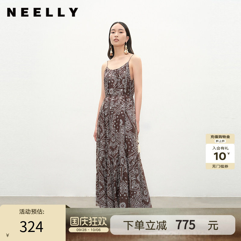 NEELLY纳俪商场同款夏新款时尚复古潮流连衣裙女个性出街长裙