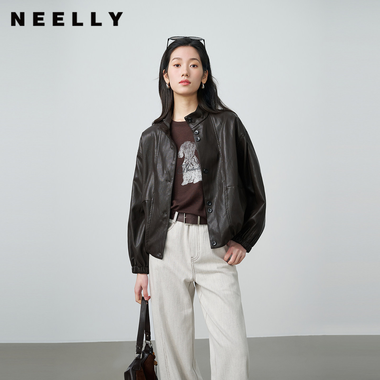 NEELLY纳俪商场同款春季新款复古做旧短外套女休闲帅气随性上衣