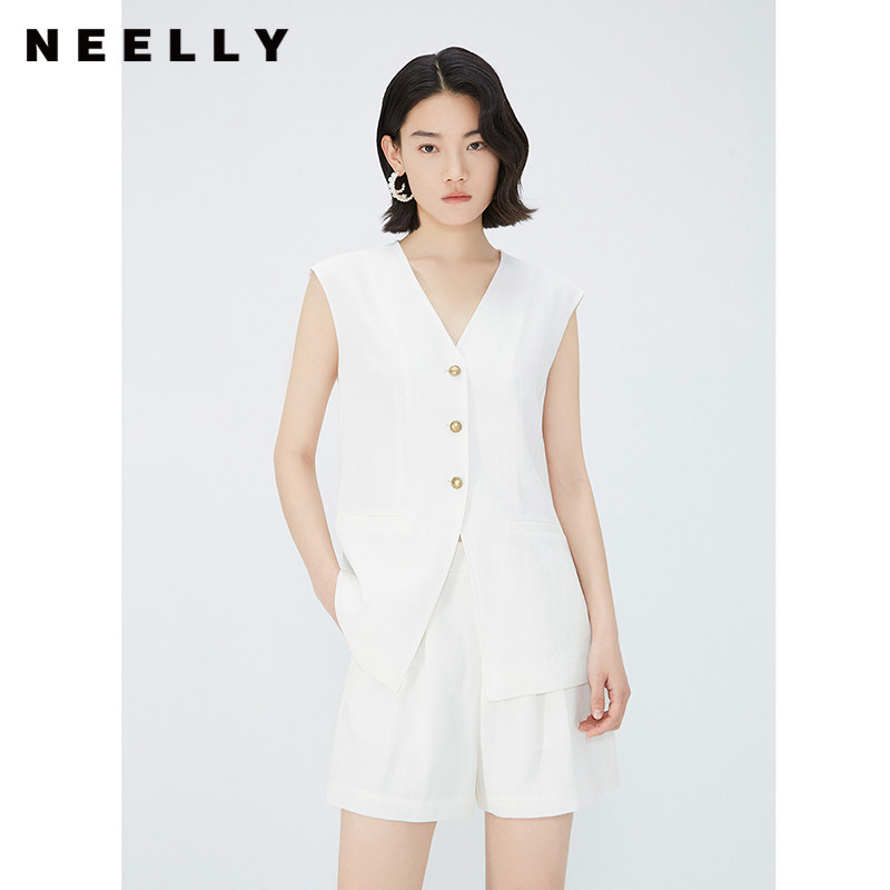 NEELLY纳俪V领单排扣通勤马甲