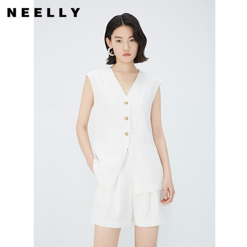 NEELLY纳俪V领单排扣通勤马甲
