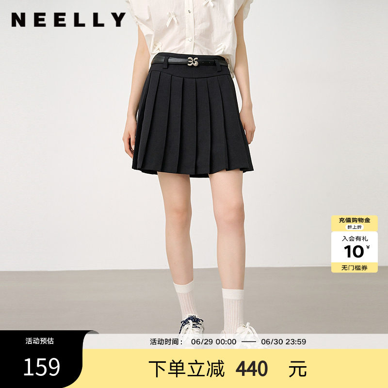 NEELLY纳俪商场同款春秋同款深色百褶裙女经典显瘦百搭短裙